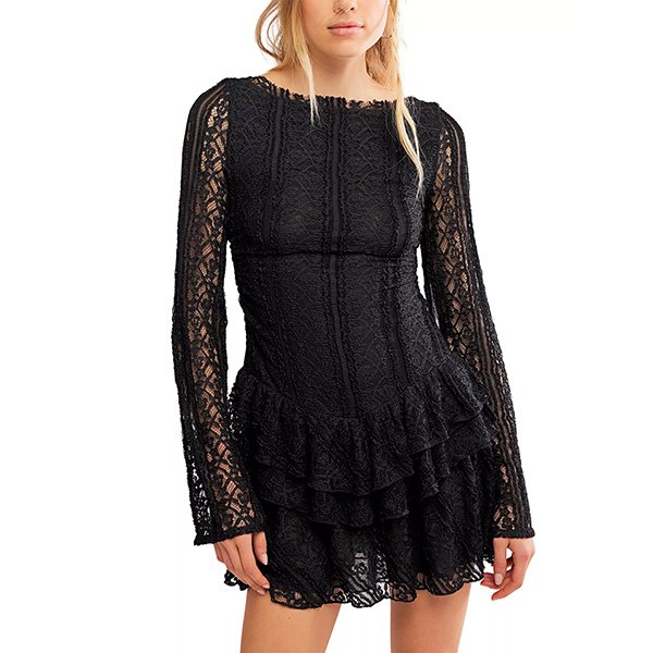 Free People Tabby Lace Midi Dress in Black