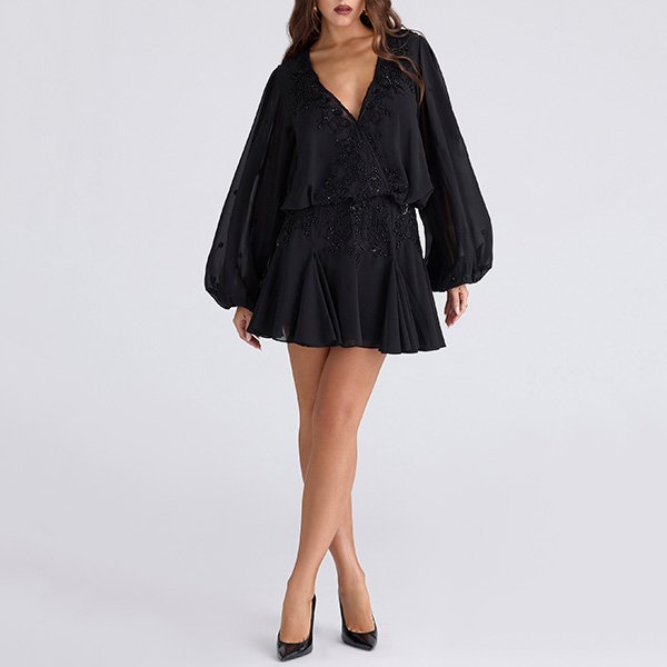 HOUSE OF CB Gianna Beaded Dress in Black