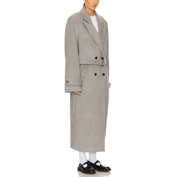 Helsa Bold Shoulder Long Coat in Grey