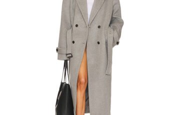 Helsa Bold Shoulder Long Coat in Grey (4)