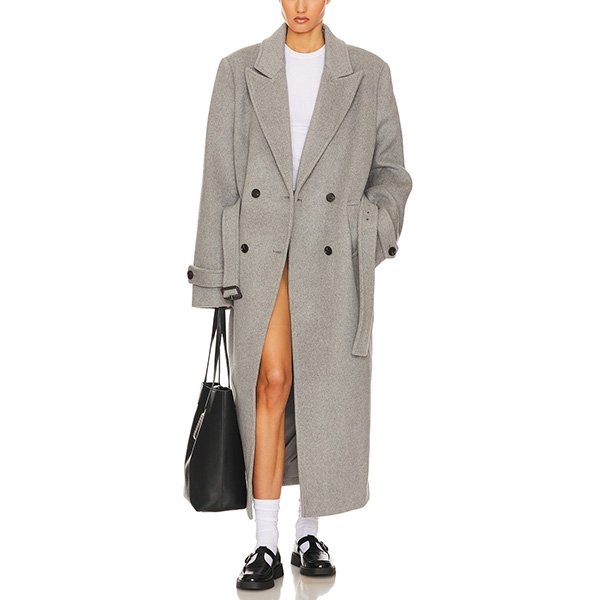 Helsa Bold Shoulder Long Coat in Grey