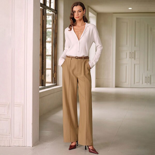 Khaki Natural Waisted Pocket Straight Pants