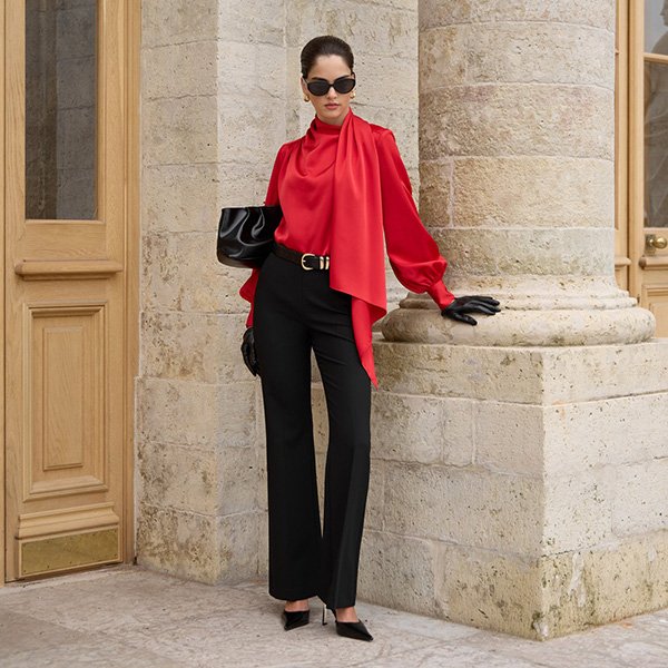 Lichi Puff Sleeve Blouse with Scarf