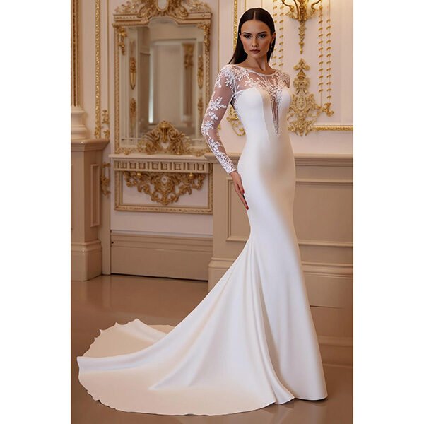 White Illusion Mermaid Wedding Dress (1)