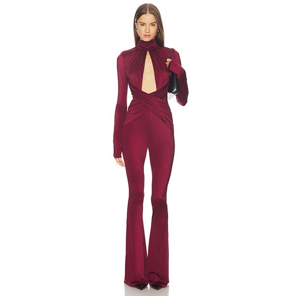 Michael Costello Salima Jumpsuit in Burgundy (1)