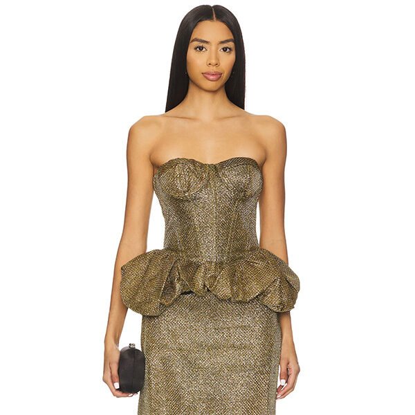 Luxury PatBO Weave Peplum Top in Gold (3)