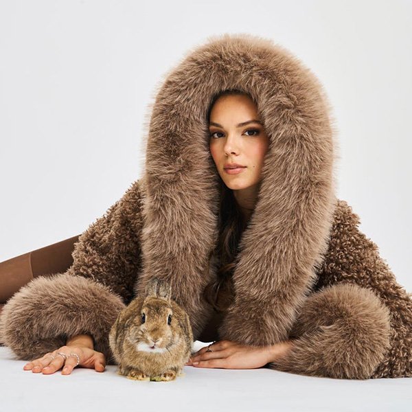 Miss Circle Faux Shearling Kali Coat in Brown