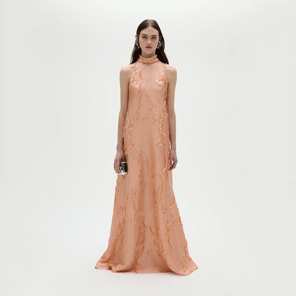 Amsale Jacquard Trapeze Gown in Apricot (1)