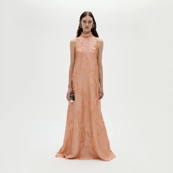 Amsale Jacquard Trapeze Gown in Apricot (1)