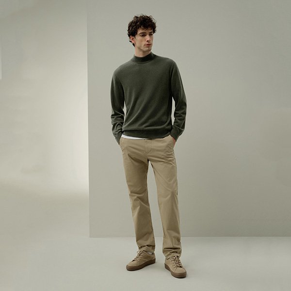 LILYSILK Cashmere Sweater Green Mock Neck (1)