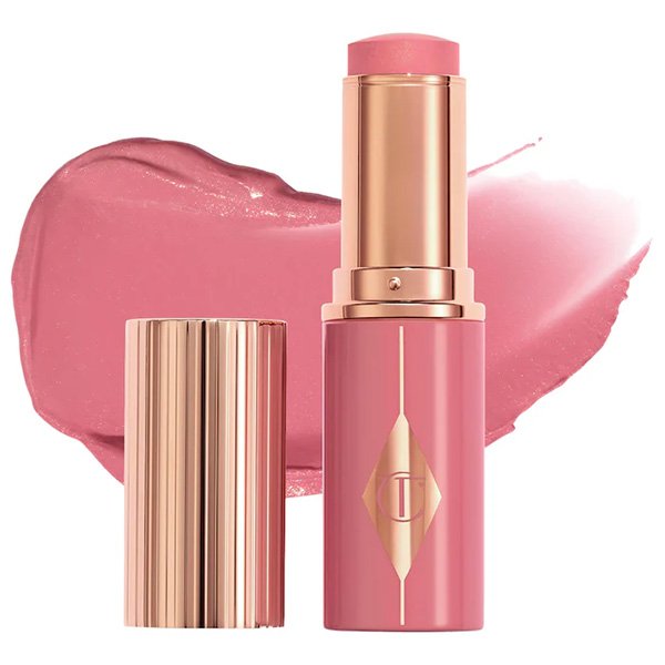 Blush stick in Pinky Glow shade with skincare-infused buildable formula