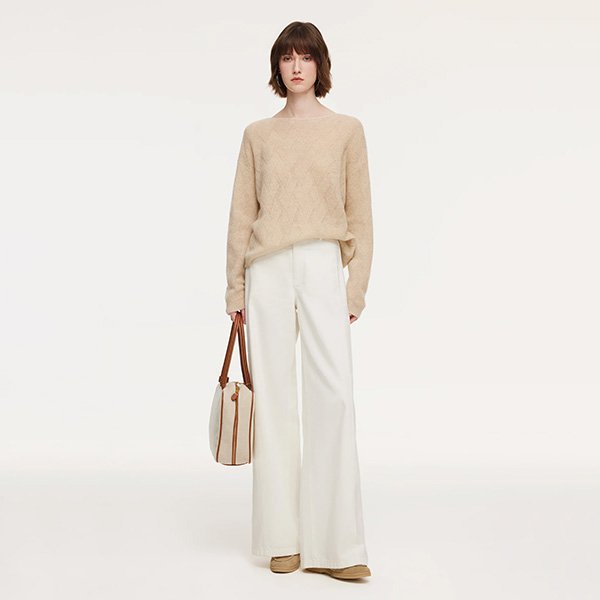 Goelia White Wide Leg Jeans with Belt