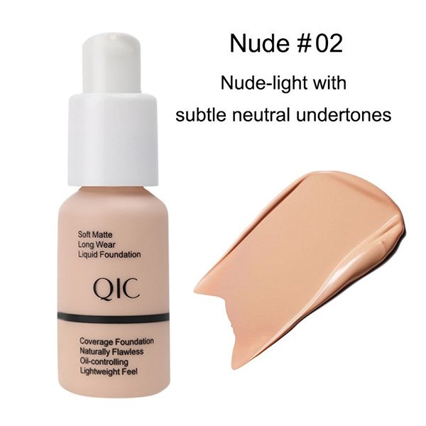 Matte Liquid Foundation shade 102 Nude light neutral undertones swatch by QIC