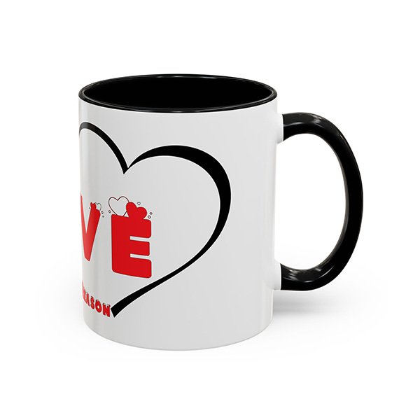 Love Without Reason Mug Yellow Heart Right, 11oz, Black Love Without Reason Mug | Heart | Ceramic
