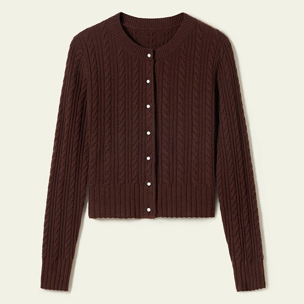 Cable Knit Cardigan red clay cropped cable knit with pearl button placket