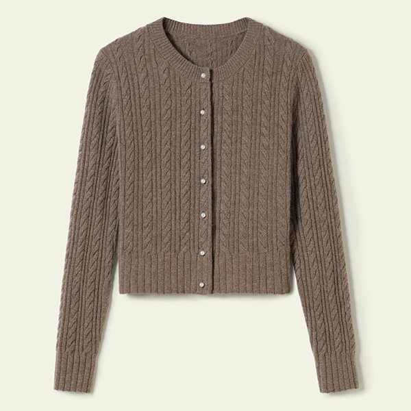 Cable Knit Cardigan truffle brown baby cashmere cropped cable knit