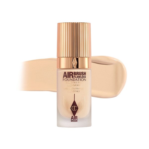 Long Lasting Foundation Airbrush Flawless bottle with wings emblem and swatch