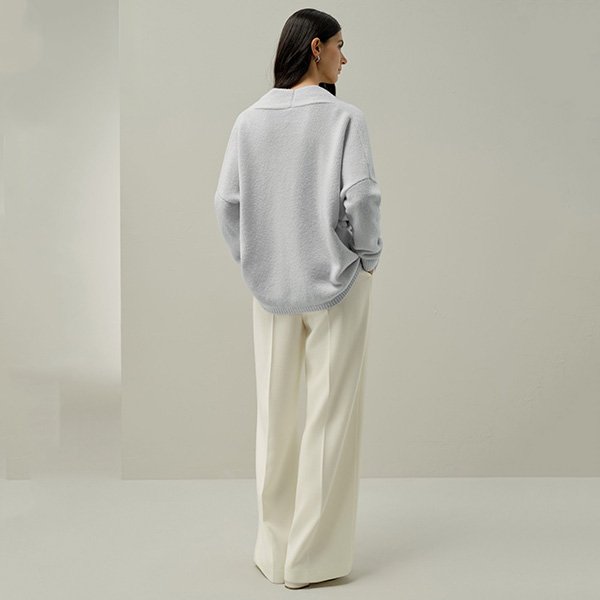 Silk Cashmere Cardigan LILYSILK ice back view showing bouclé texture and relaxed fit