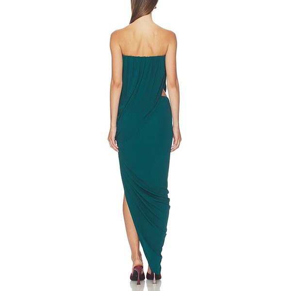 Asha Maxi Dress Deep Teal by NBD - Back view showing draped design and asymmetric hem