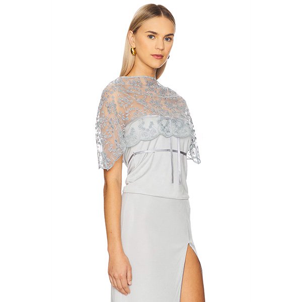 Lace poncho cape by BUCI in Stardust with sheer lace overlay