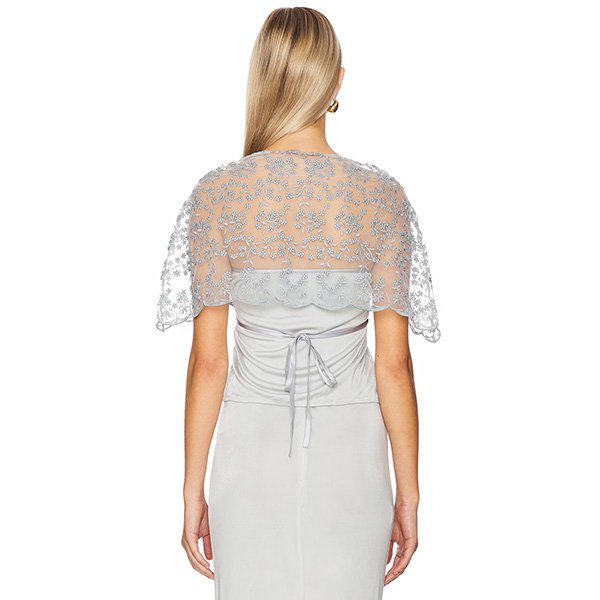 Lace poncho cape by BUCI in Stardust with sheer lace overlay