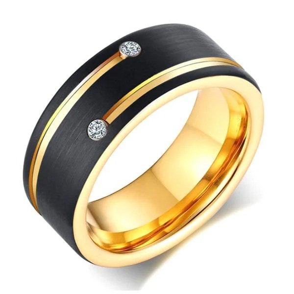 Men's Two Tone Tungsten Band Black Sapphire