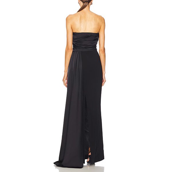 Strapless maxi gown with draped bodice and side panel detail