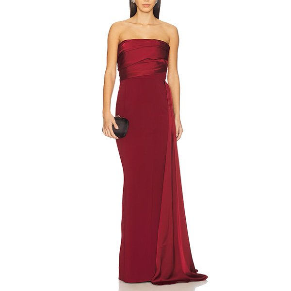Strapless maxi gown with draped bodice and side panel detail