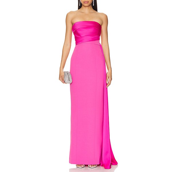 Strapless maxi gown with draped bodice and side panel detail