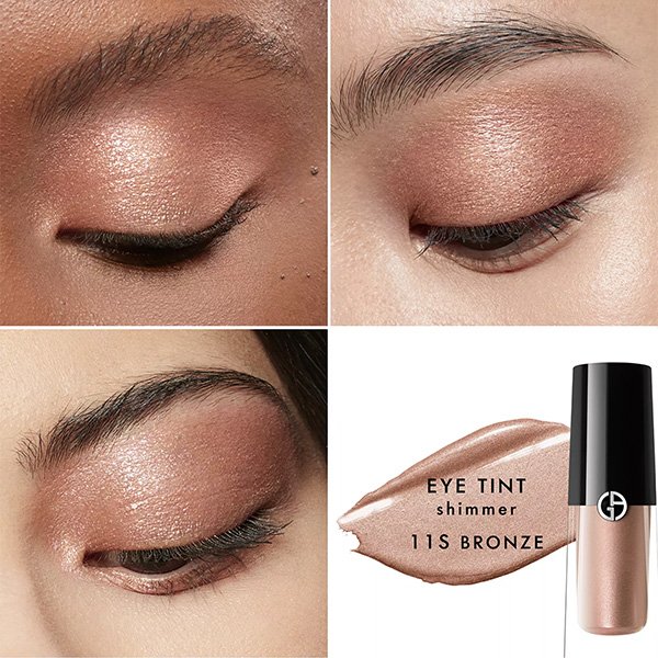 Cream Eyeshadow Armani Eye Tint 11S Bronze worn on three eyes showing luminous bronze shimmer