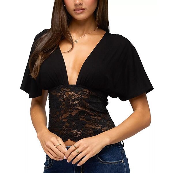 Lace Top - Jaeda Flutter Plunging | Edikted