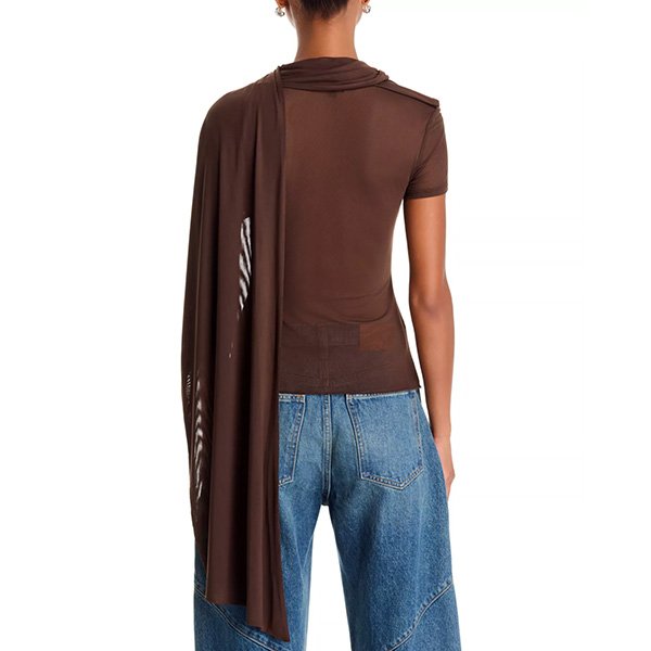 Mesh Top AFRM espresso back view showing sheer mesh and cascading drape overlay