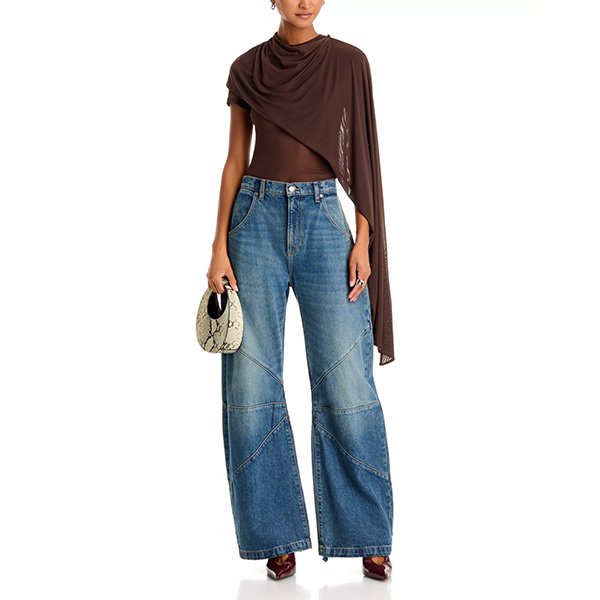 Mesh Top AFRM Fiona espresso drape overlay front full view with wide-leg jeans