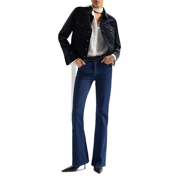 Mid Rise Jeans 7 For All Mankind The Leggy Classical indigo front full-length with flare leg and heels
