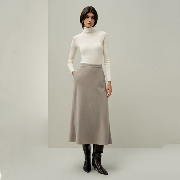 Midi Skirt - Mottled Silk-Wool A-Line | LILYSILK