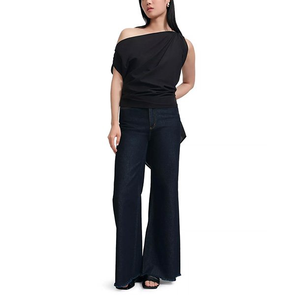 One Shoulder Top Marcella Jas gathered one-shoulder silhouette front view in black cotton voile