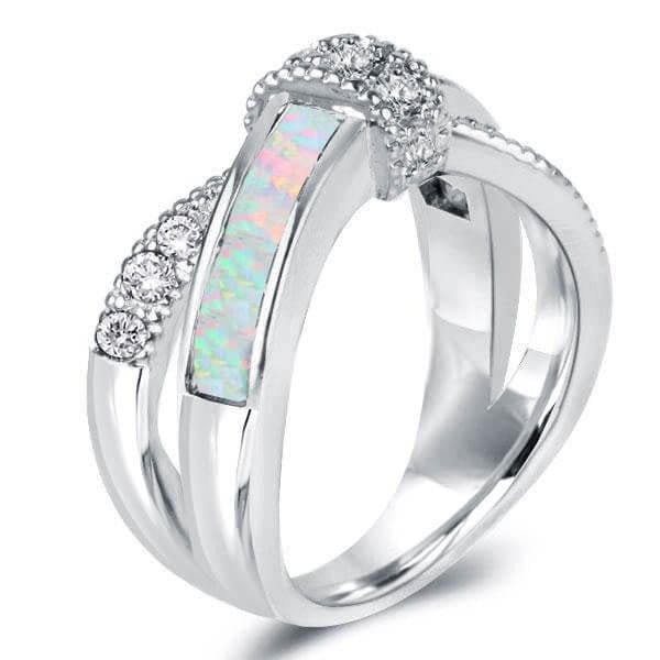 Opal Ring Italo side profile with opal inlay channel and pave sapphire accents on sterling silver