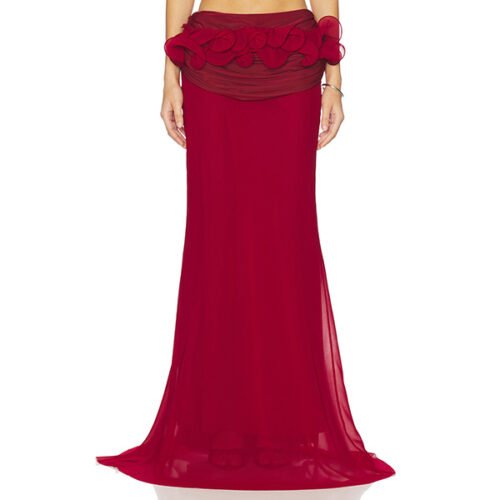 "Aniye Records Tecla long skirt in cardinal lightweight georgette with draped waistband detail and full lining, made in Italy"