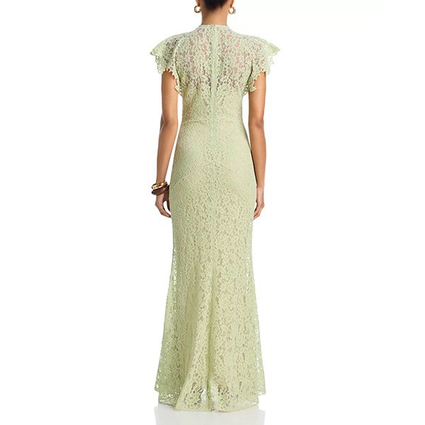 De La Vali Laia maxi dress in mint green lace with mock neck and floor-length silhouette