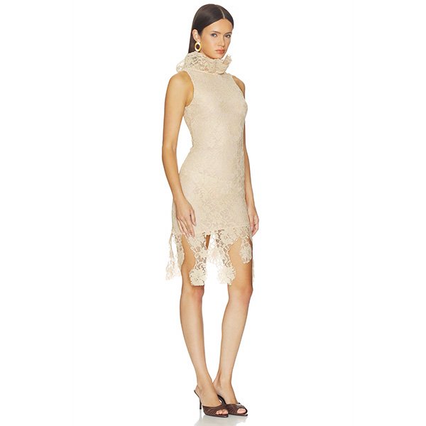 GIUSEPPE DI MORABITO short dress in cream lace with ruffle detailing and hidden back zip