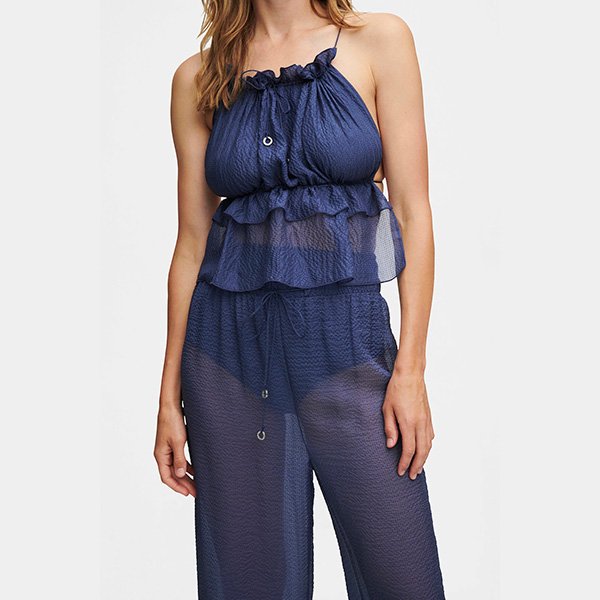 HANNE BLOCH Square Top | Navy Silk