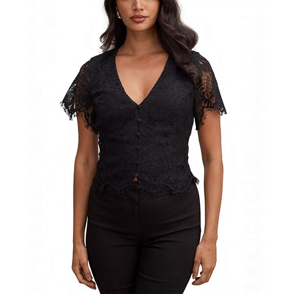 Lace Top - Vienna V Neck Black | Ever New