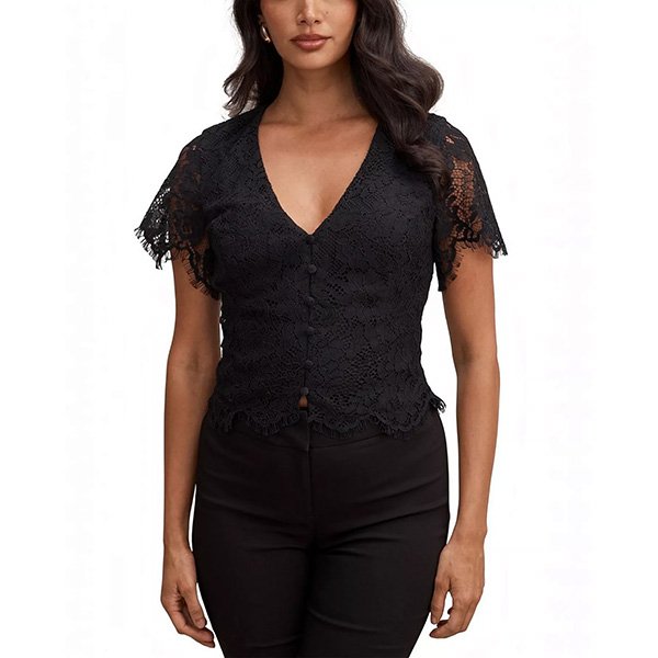 Lace Top - Vienna V Neck Black | Ever New