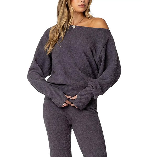 Dark gray oversized sweater front view with loose slouchy fit