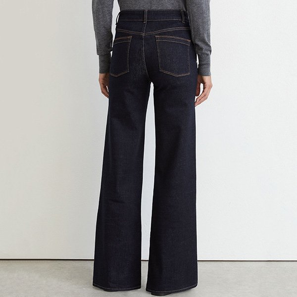 Dark Wash Jeans REISS Addie Dark Blue back view with contrast stitching and back pockets