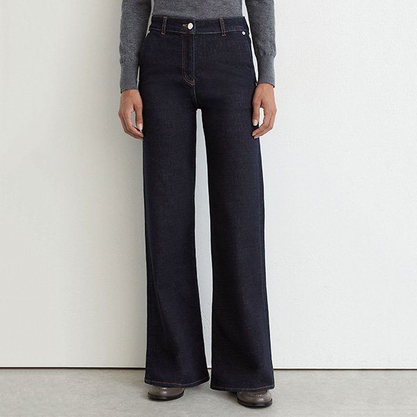 Dark Wash Jeans REISS Addie Dark Blue front view showing waistband and wide leg