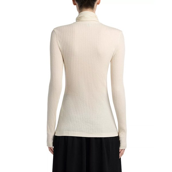 Ecru ribbed top back view showing slim fit and ribbed texture