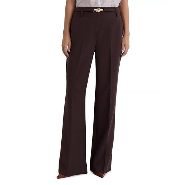 Flare Leg Pants REISS Petite Leona Grape front view with removable belt and press pleats