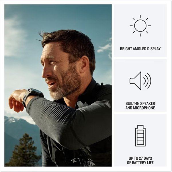 GPS Smartwatch features bright AMOLED display, built-in speaker and up to 27 days battery life