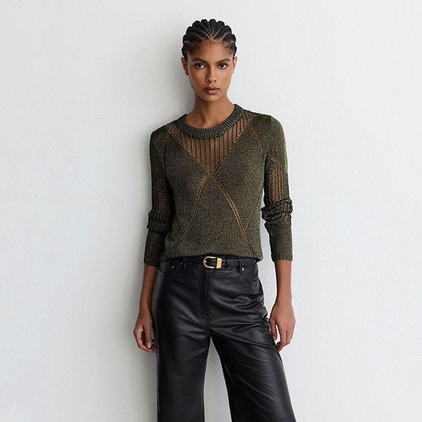 Metallic Sweater - Venetia Argyle Green | Reiss